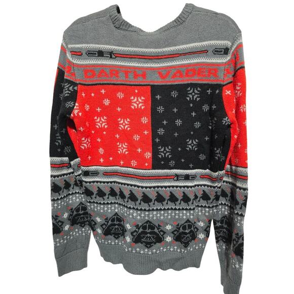 Star Wars Darth Vadar Christmas Winter Sweater Mens Medium Black Gray Red White - Picture 4 of 4
